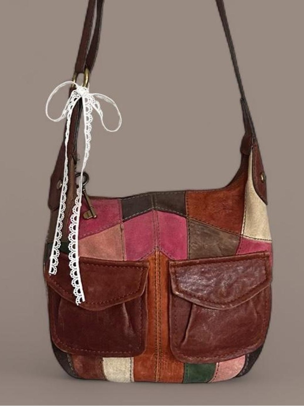 Vintage Y2K Fossil Patchwork Leather Suede Crossbody Bag